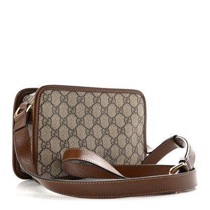 GG Supreme Monogram Azalea Calfskin Mini Retro Interlocking G Shoulder Bag Beige Ebony Brown Sugar