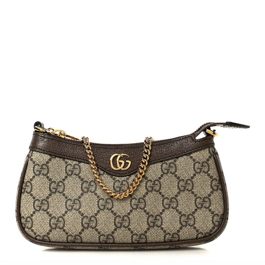 GG Supreme Monogram Textured Dollar Calfskin Mini Ophidia Chain Bag Beige Ebony