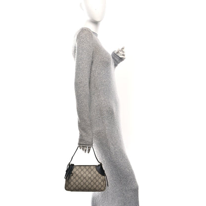 GG Supreme Monogram Textured Calfskin Small Emblem Shoulder Bag Beige Black