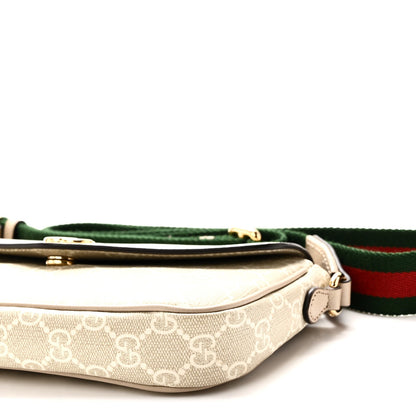 GG Supreme Monogram Textured Dollar Calfskin Web Mini Ophidia Envelope Shoulder Bag Beige Mystic White Oatmeal