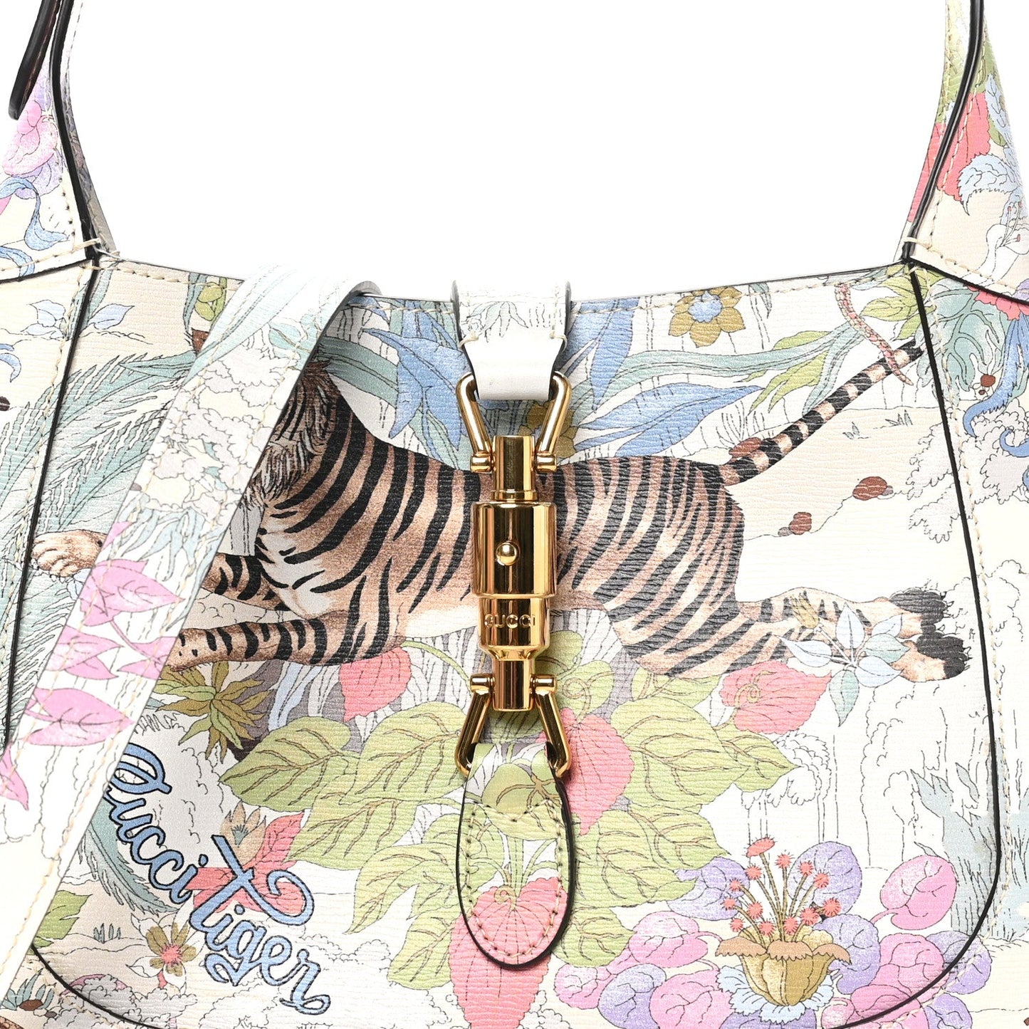 New Shangai Calfskin Tiger Savanah Small Jackie 1961 Hobo Chalky White Multicolor