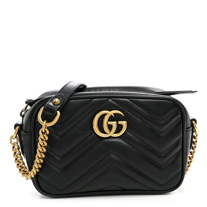 Calfskin Matelasse Mini GG Marmont Camera Bag Black