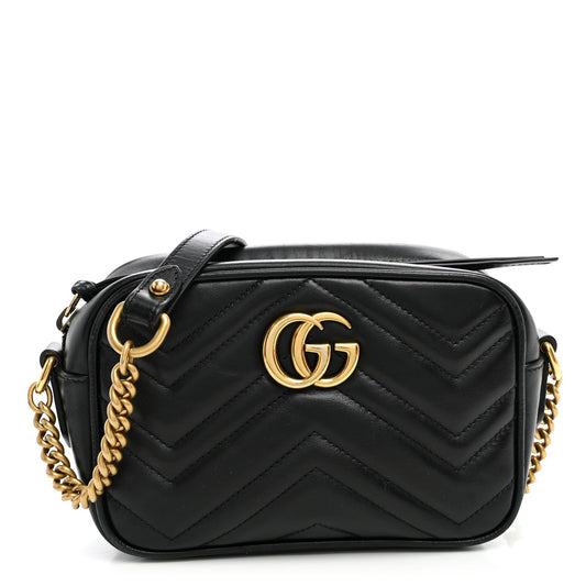 Calfskin Matelasse Mini GG Marmont Camera Bag Black