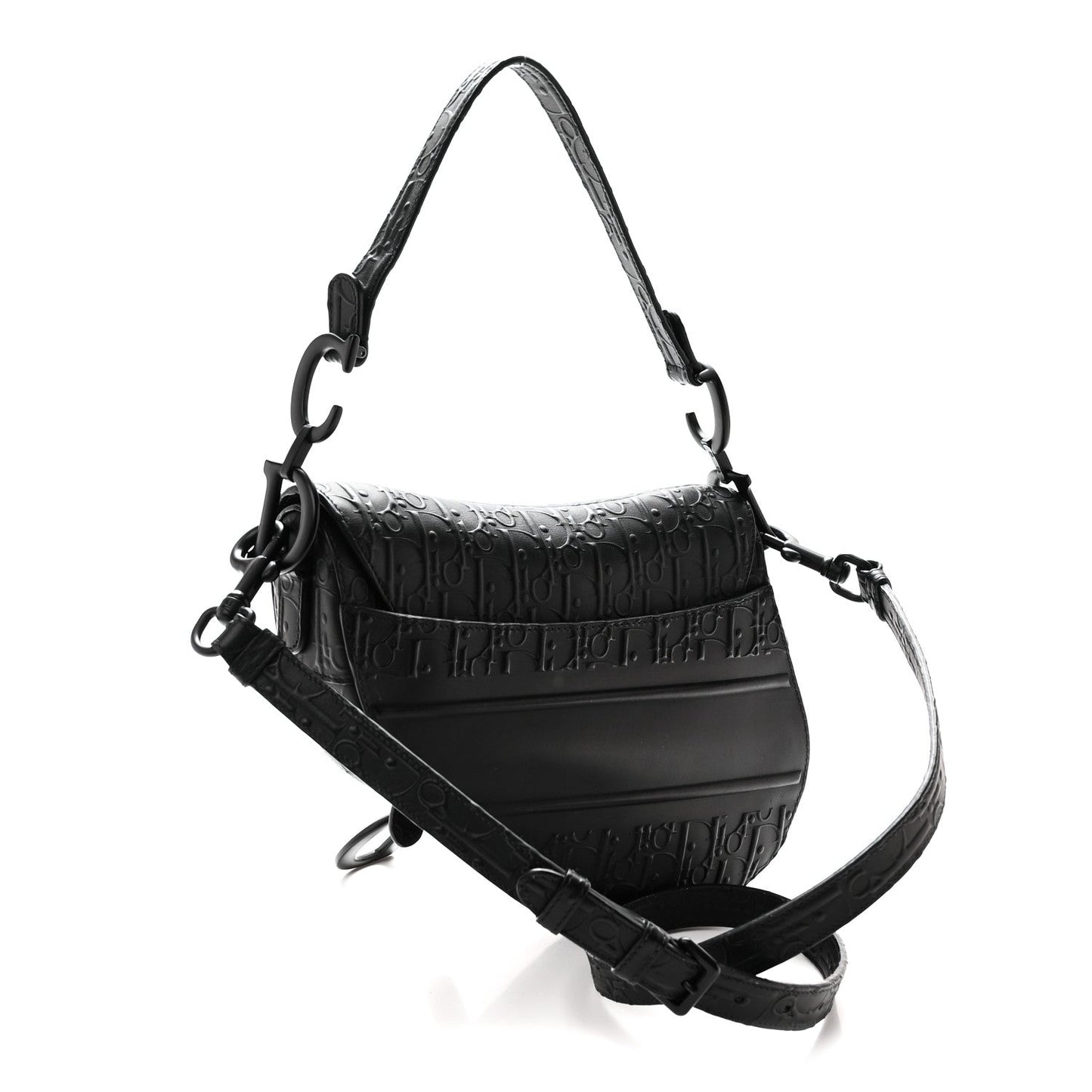 Calfskin Embossed Oblique Saddle Bag With Strap Black