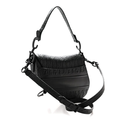 Calfskin Embossed Oblique Saddle Bag With Strap Black