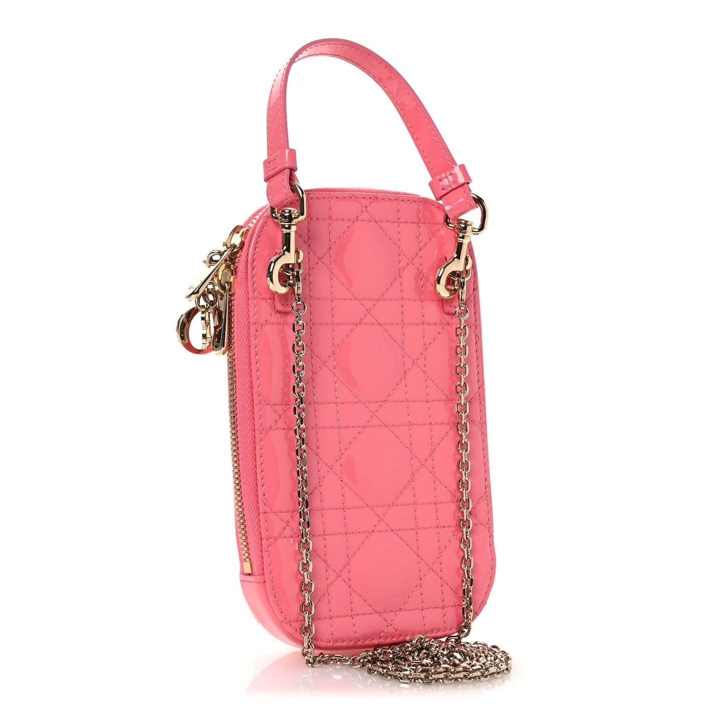 Patent Cannage Lady Dior Phone Holder Pink