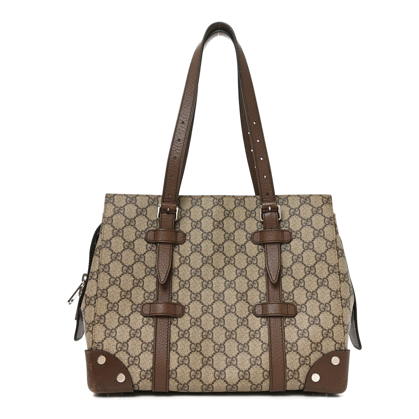 GG Supreme Monogram Textured Dollar Calfskin Small Detail Tote Beige Ebony New Acero