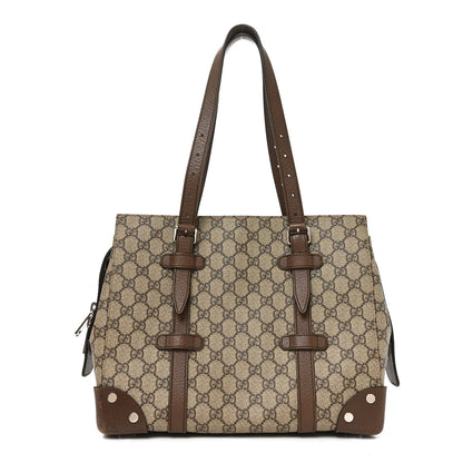 GG Supreme Monogram Textured Dollar Calfskin Small Detail Tote Beige Ebony New Acero