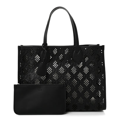 Calfskin GG Monogram Diamond Cut Medium Ophidia Tote Bag Black