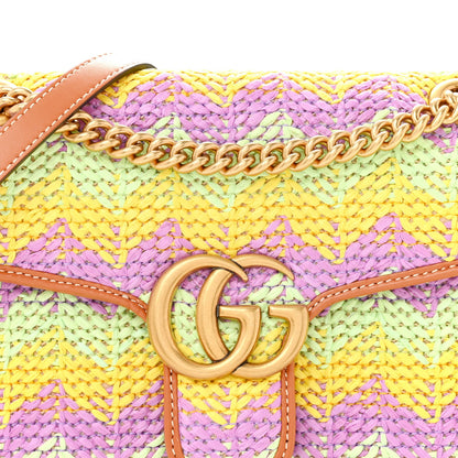 Calfskin Raffia Woven Small GG Marmont Shoulder Bag Multicolor
