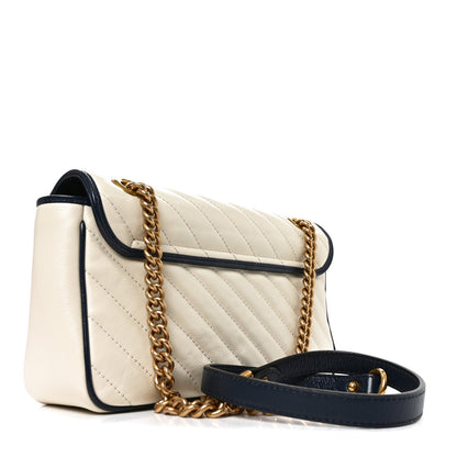 Vintage Effect Calfskin Matelasse Diagonal Small Torchon GG Marmont Shoulder Bag Mystic White Blue Agata