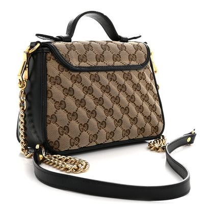 Monogram Azalea Calfskin Matelasse Diagonal Mini GG Marmont Top Handle Shoulder Bag Beige Ebony Black
