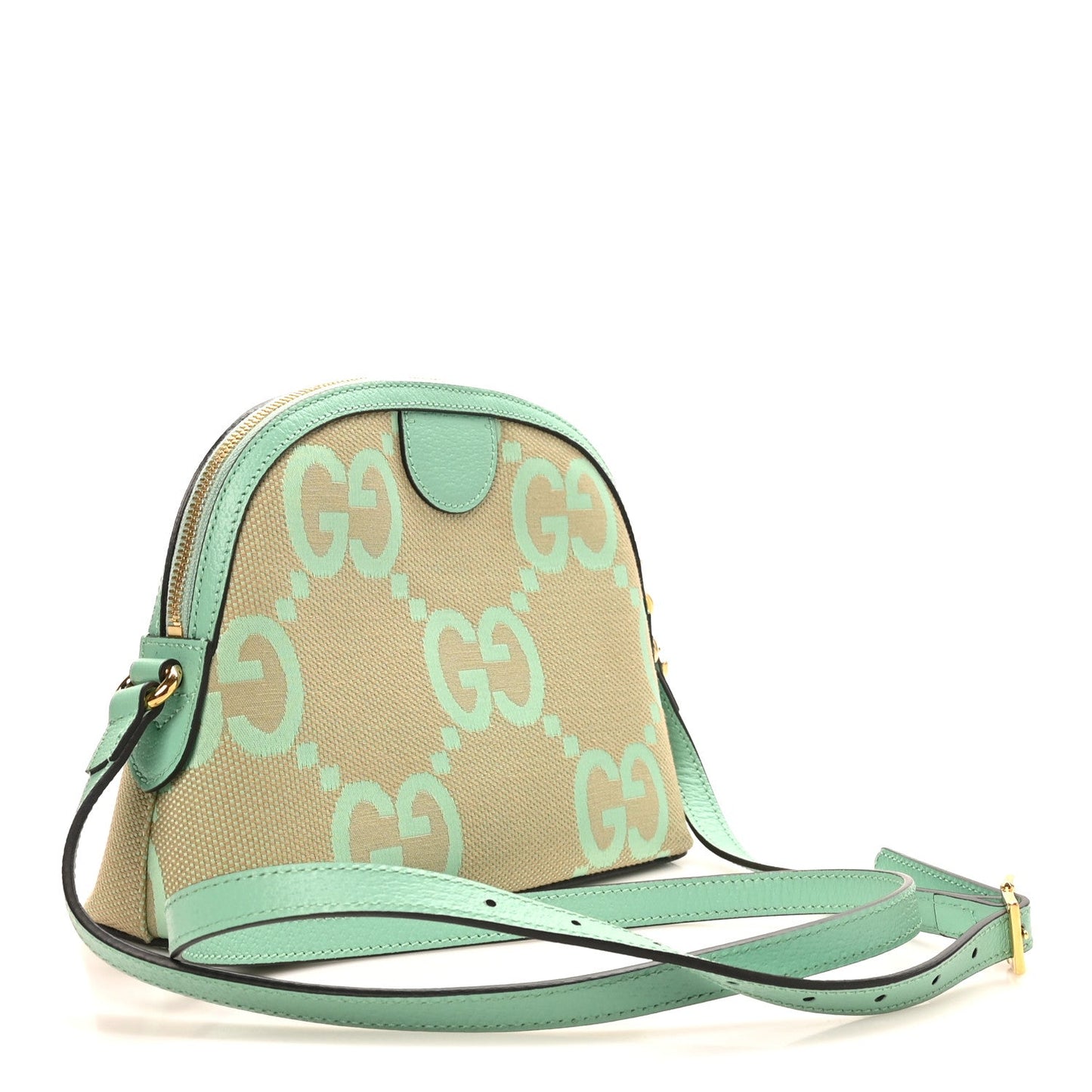 Monogram Jumbo GG Textured Dollar Calfskin Small Ophidia Dome Shoulder Bag Beige Pepperlight Mint