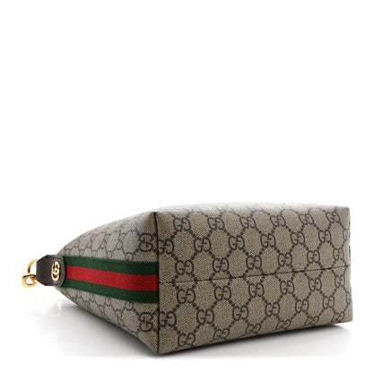 GG Supreme Monogram Textured Calfskin Web Super Mini Ophidia Shoulder Bag Beige Ebony New Acero
