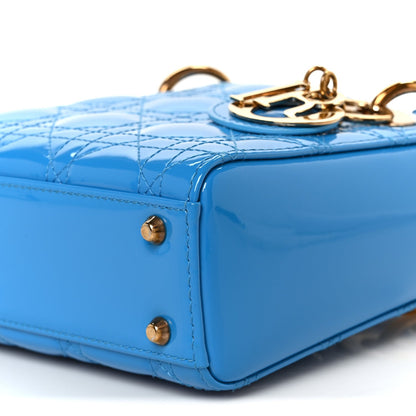 Patent Cannage Mini Lady Dior Blue
