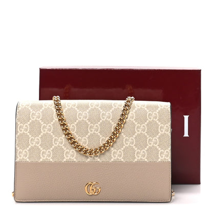 Dollar Calfskin GG Supreme Monogram Mini GG Marmont Chain Wallet Beige White