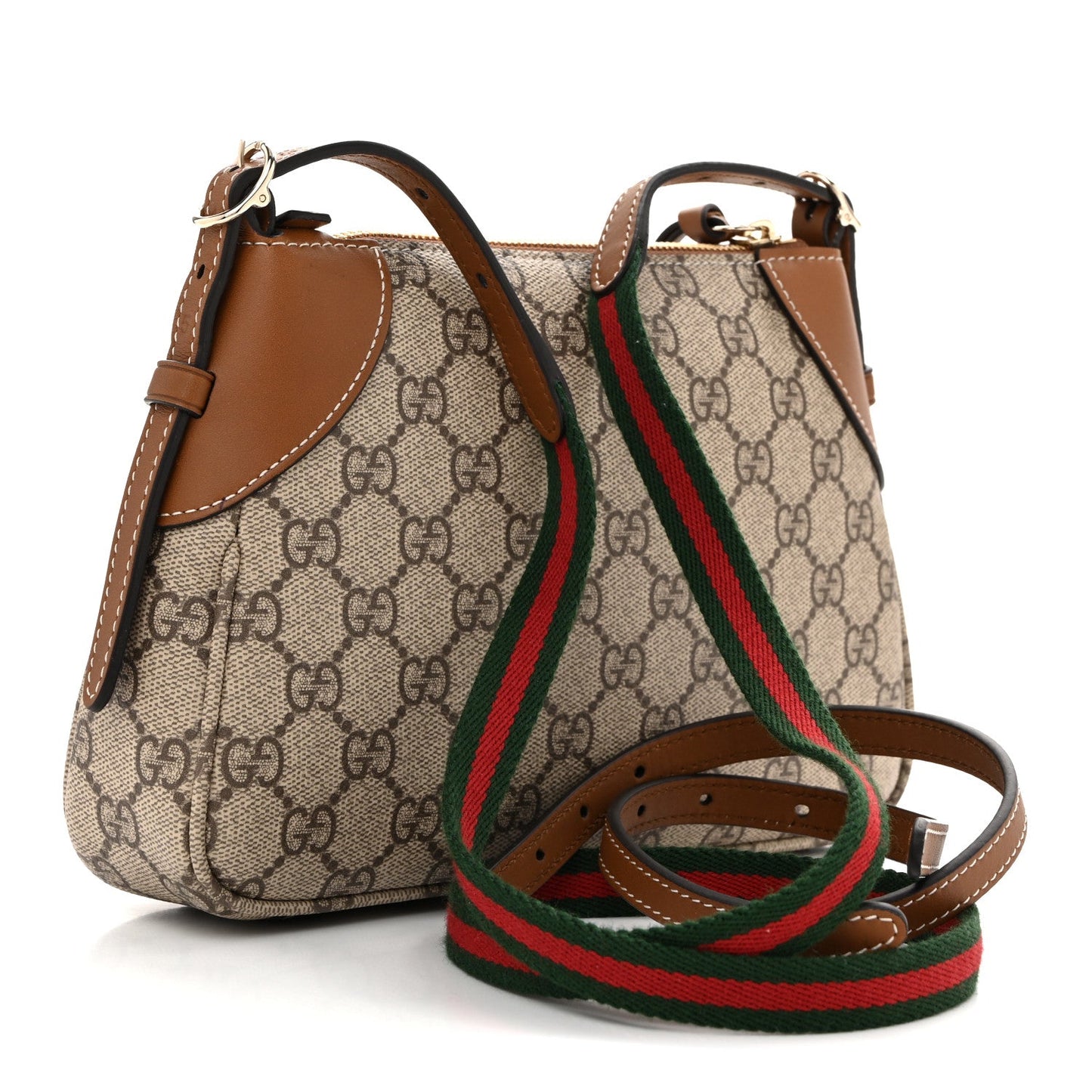 GG Supreme Monogram Textured Calfskin Small Emblem Shoulder Bag Beige Dark Brown