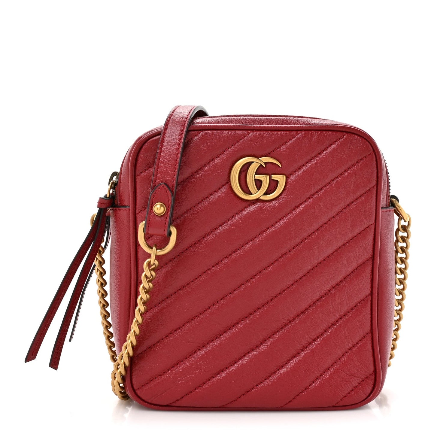Azalea Calfskin Matelasse Diagonal Tall GG Marmont Crossbody Bag Romantic Cerise
