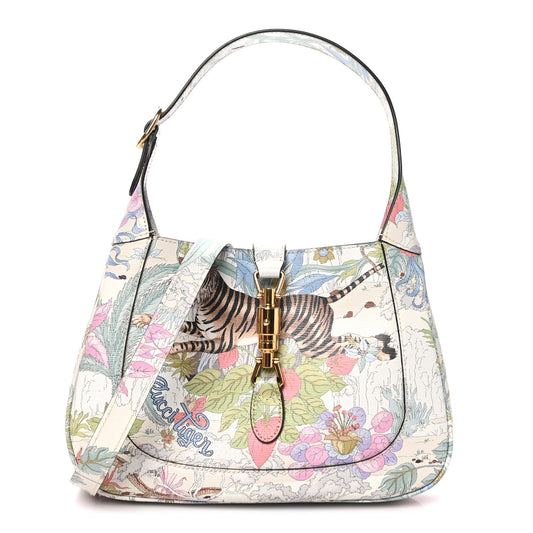 New Shangai Calfskin Tiger Savanah Small Jackie 1961 Hobo Chalky White Multicolor