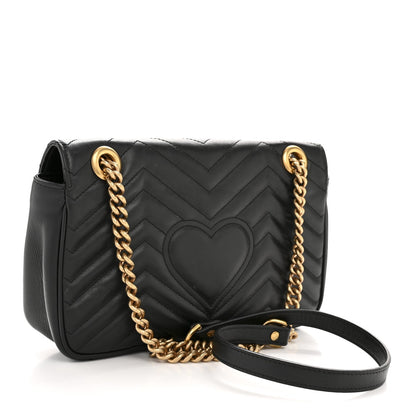 Calfskin Matelasse Small GG Marmont Shoulder Bag Black
