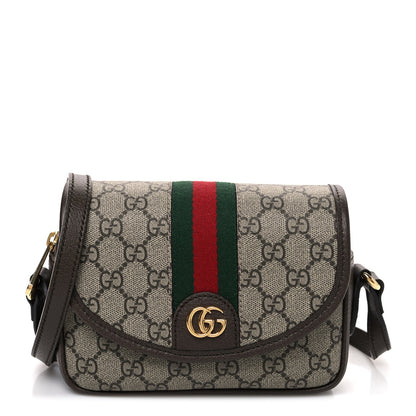 GG Supreme Monogram Textured Dollar Calfskin Mini Ophidia Flap Shoulder Bag Beige Ebony New Acero