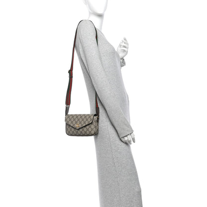 GG Supreme Monogram Textured Dollar Calfskin Web Mini Ophidia Envelope Shoulder Bag Beige Ebony