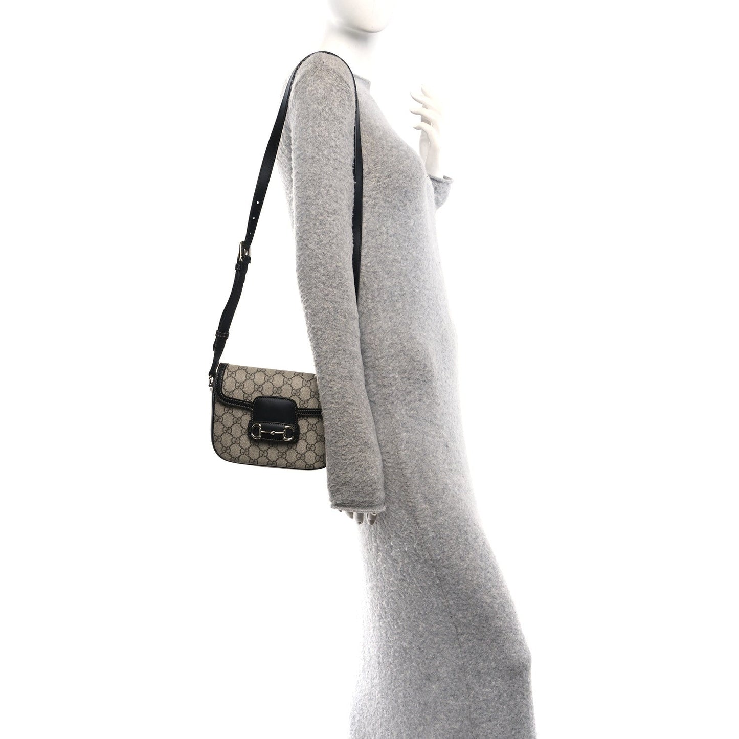 GG Supreme Monogram Horsebit 1955 Soft Small Shoulder Bag Beige Black