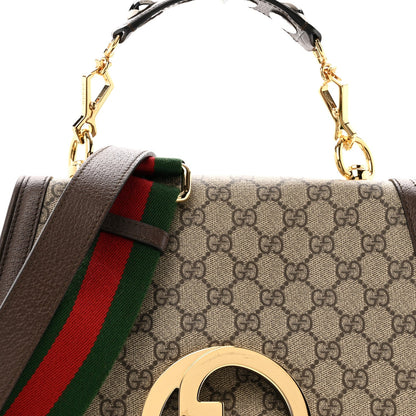GG Supreme Monogram Textured Dollar Calfskin Web Medium Blondie Top Handle Shoulder Flap Bag Beige Ebony New Acero
