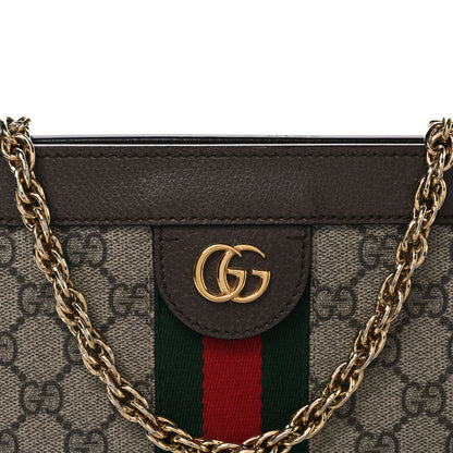 GG Supreme Monogram Web Medium Ophidia Chain Shoulder Bag Brown