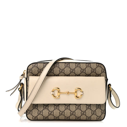 GG Supreme Monogram Small Horsebit 1955 Shoulder Bag Beige Mystic White