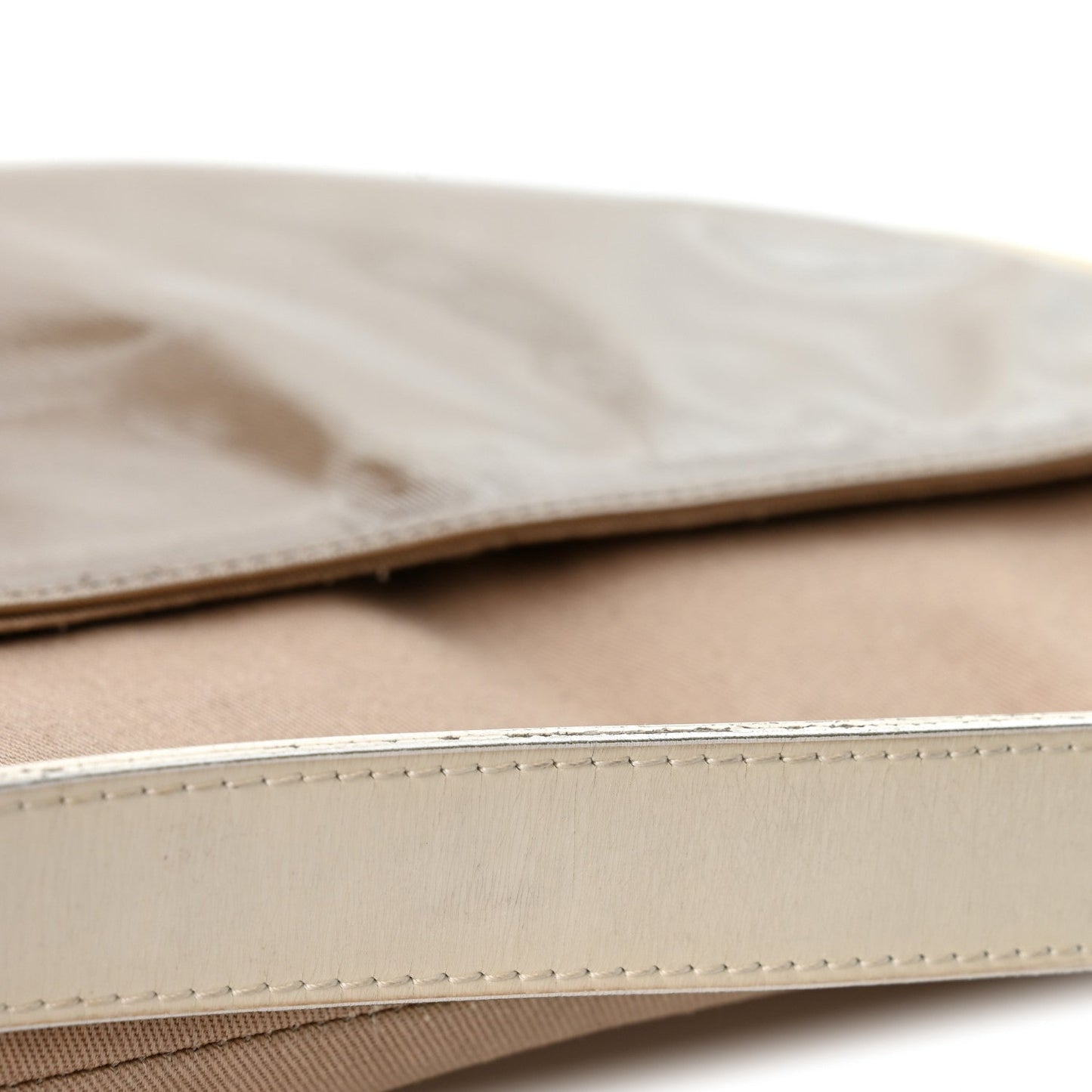 Canvas Patent Calfskin Saddle Bag Beige