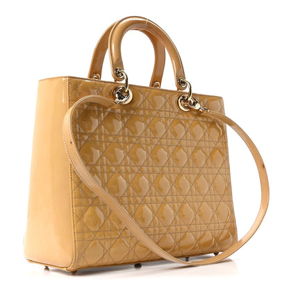 Patent Cannage Large Lady Dior Beige