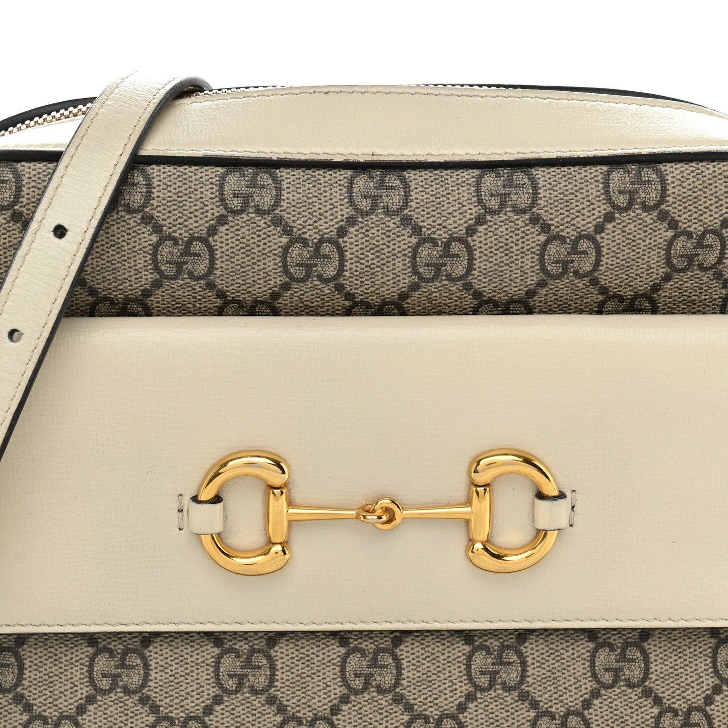 GG Supreme Monogram Small Horsebit 1955 Shoulder Bag Beige Mystic White