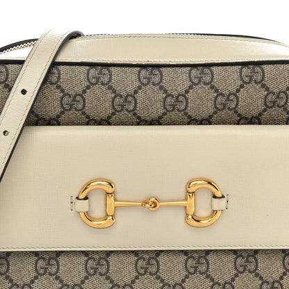 GG Supreme Monogram Small Horsebit 1955 Shoulder Bag Beige Mystic White