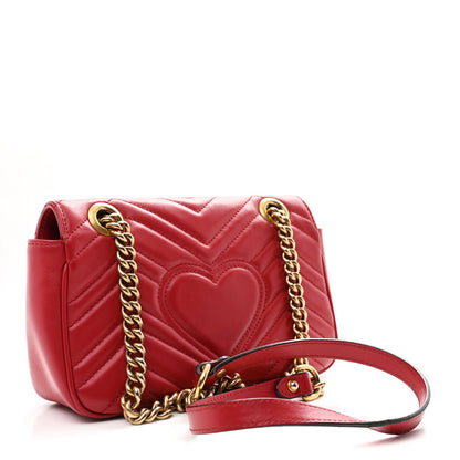 Calfskin Matelasse Mini GG Marmont Shoulder Bag Hibiscus Red