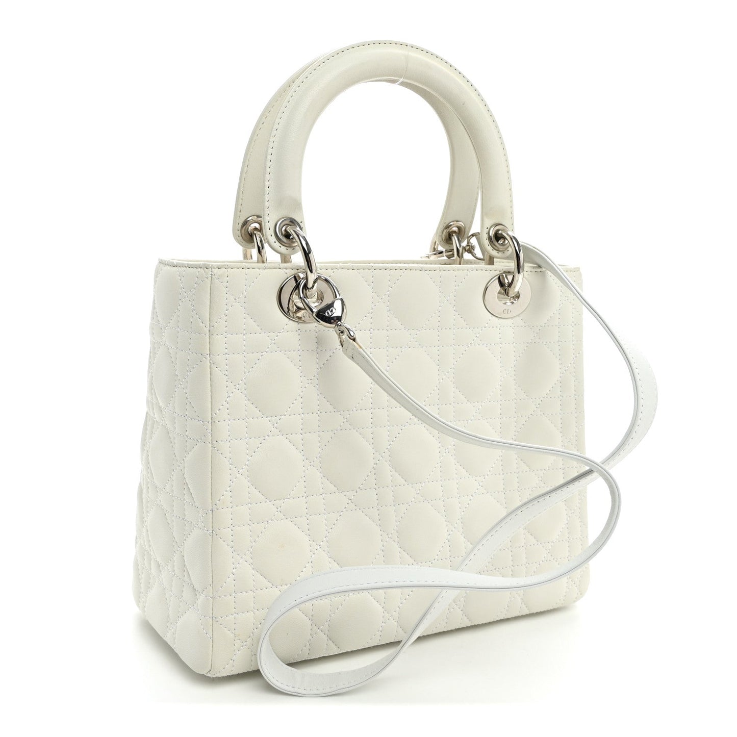 Lambskin Cannage Medium Lady Dior White