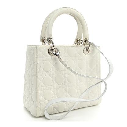 Lambskin Cannage Medium Lady Dior White