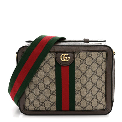 GG Supreme Monogram Web Small Ophidia Top Handle Shoulder Bag Brown