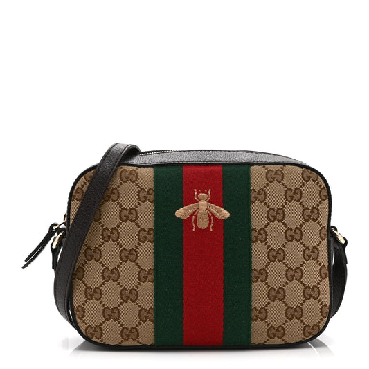 GG Supreme Monogram Web Small Webby Bee Shoulder Bag Dark Brown