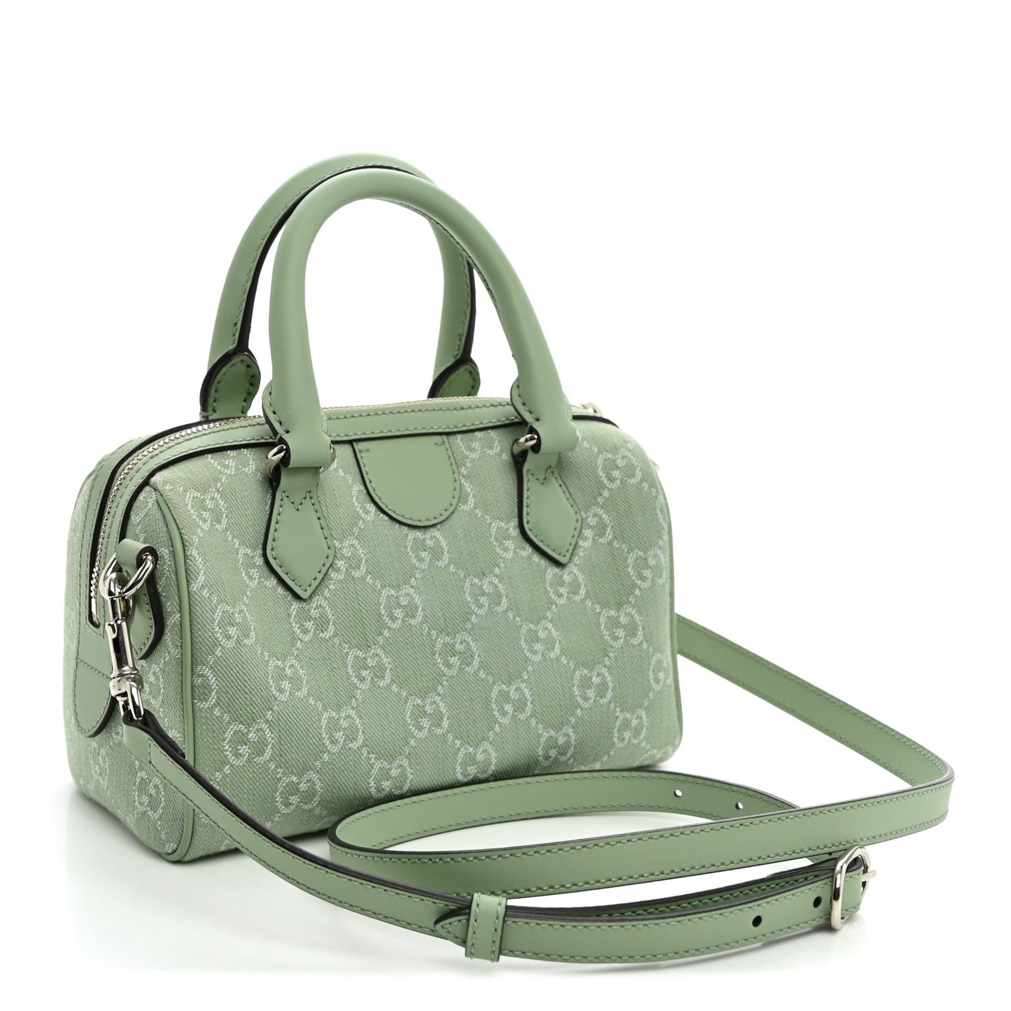 Denim GG Monogram Calfskin Mini Ophidia Top Handle Bag Pale Green