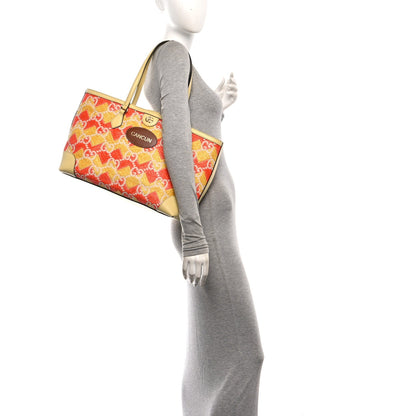 Straw Textured Dollar Calfskin Cancun Medium Ophidia Shopping Tote Orange Yellow