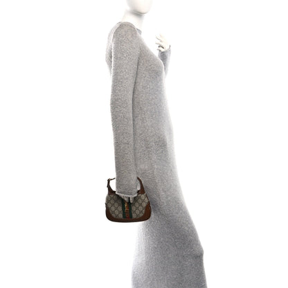 GG Supreme Monogram Azalea Calfskin Web Mini Jackie 1961 Hobo Beige Ebony Brown Sugar