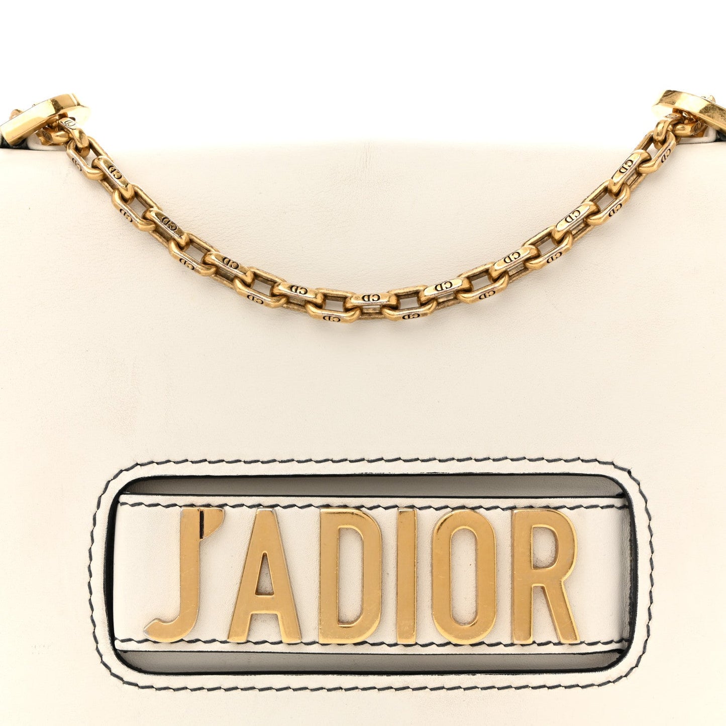 Calfskin J'Adior Chain Flap Bag Off White