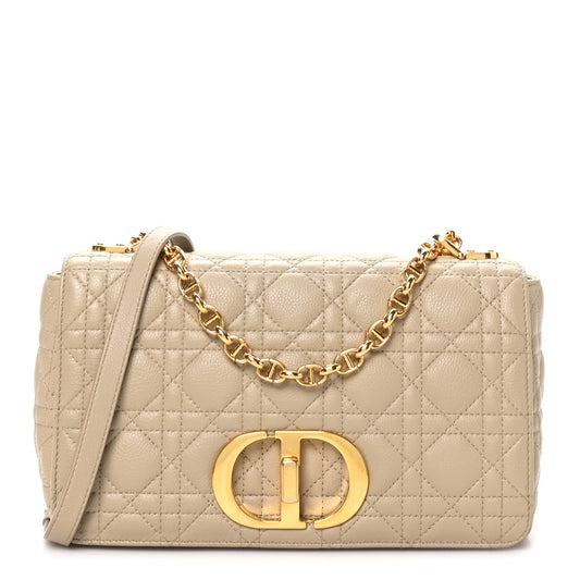 Supple Calfskin Cannage Medium Caro Bag Beige