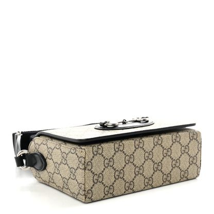 GG Supreme Monogram Mini Horsebit 1955 Shoulder Bag Beige Ebony Black