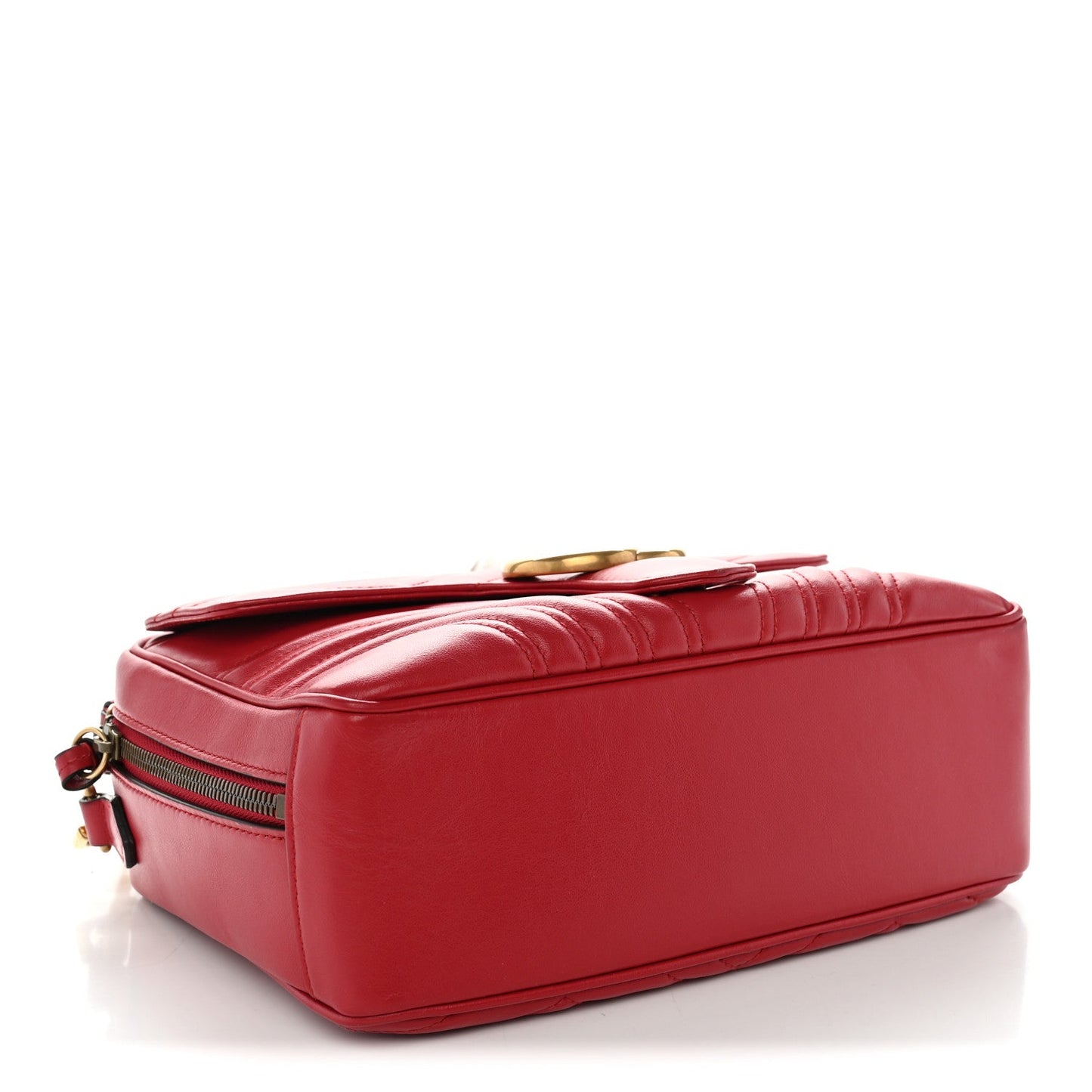Calfskin Matelasse Sylvie Web Small GG Marmont Top Handle Shoulder Bag Hibiscus Red