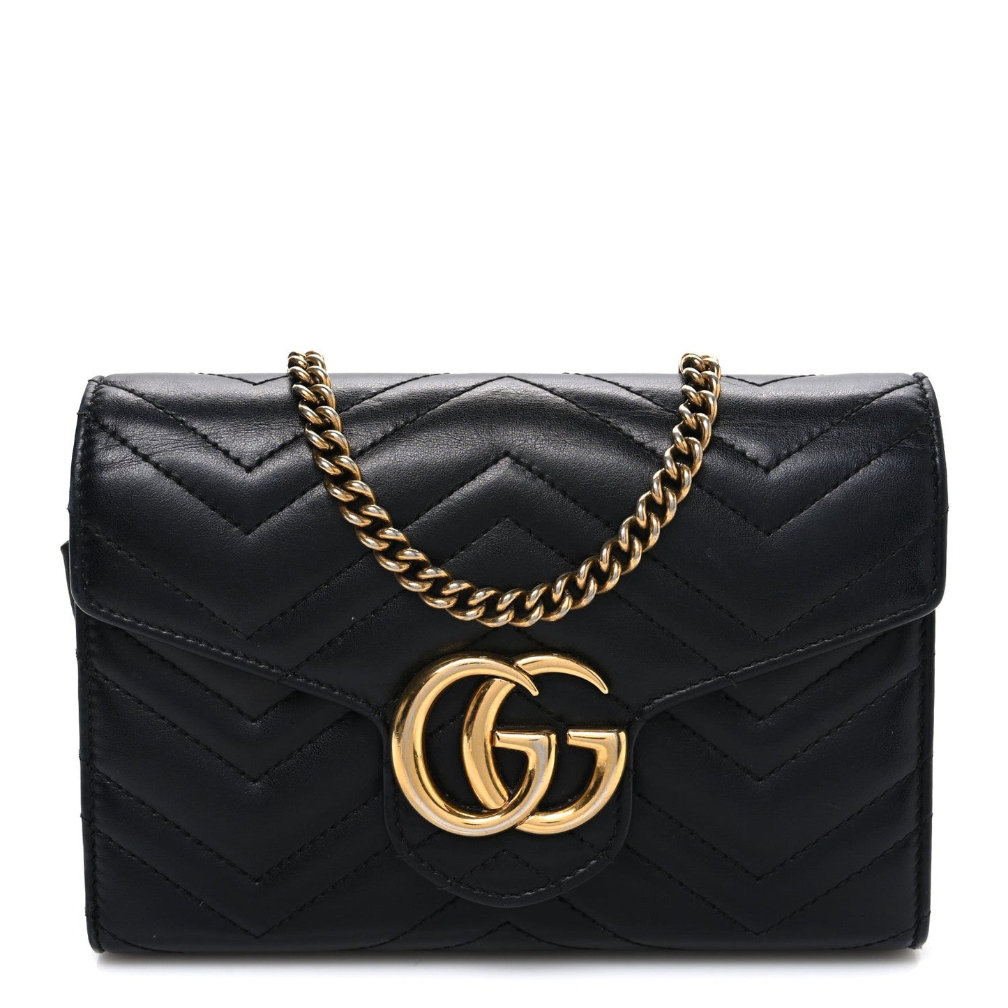 Calfskin Matelasse GG Marmont Chain Wallet Black