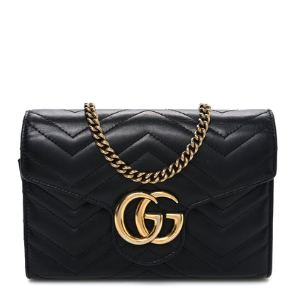 Calfskin Matelasse GG Marmont Chain Wallet Black