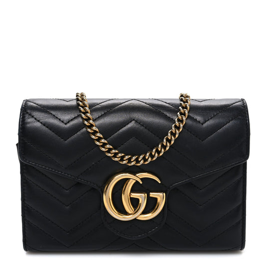 Calfskin Matelasse GG Marmont Chain Wallet Black