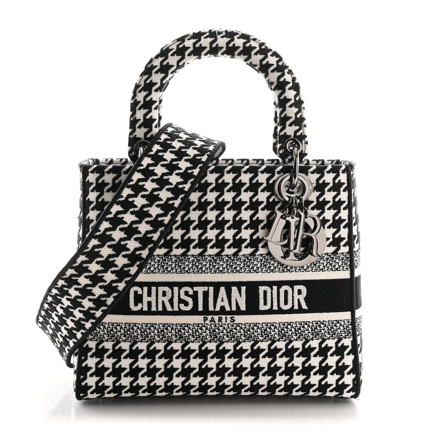 Canvas Houndstooth Embroidered Medium Lady D-Lite Black White